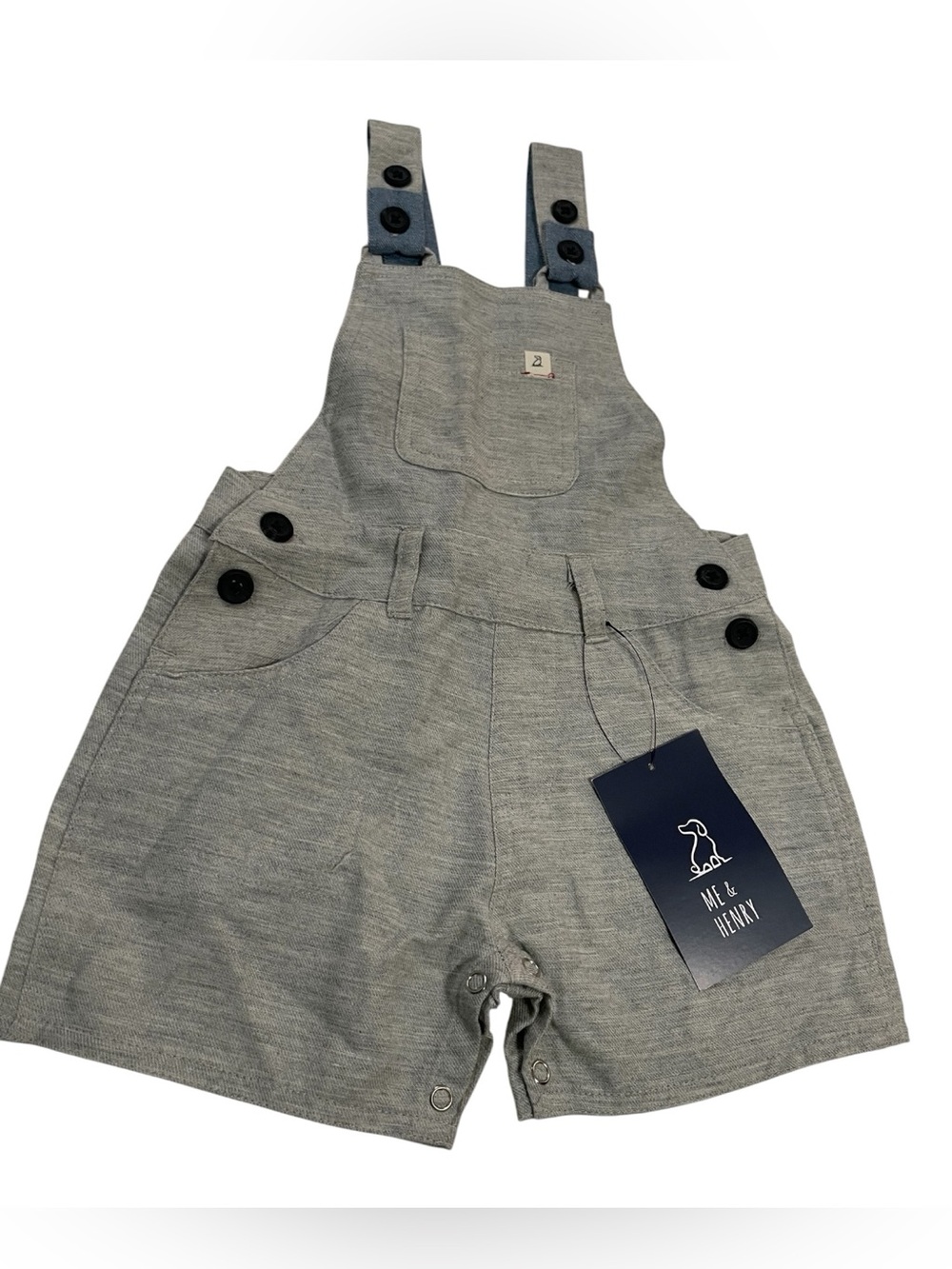 Me & Henry Baby Boys Shortie Overalls Bowline Gray 18-24 Months